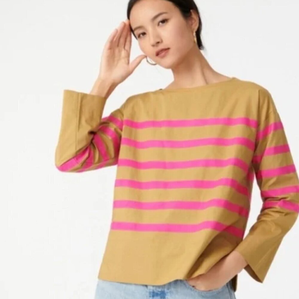 J Crew Cotton Poplin Top with Ribbon Stripe Size Small NWT